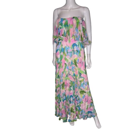 AQUA Formal Women’s Printed Pleated Strapless Dress Sz 8 - Picture 2 of 15